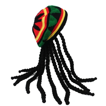 Hip Hop Hætte Strikket Paryk Flettet Hat Mandlige Jamaicanske Bob Marley Rasta Beanie Vinter Gorra Hombre Dreadlocks Reggae Czapka Zimowa