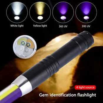 Ultra Violet Lys 8W Hvid+Gul+365nm+395nm UV-LED Lommelygte Pet Urin Pletter Detektor Ædelsten Identifikation+18650+oplader
