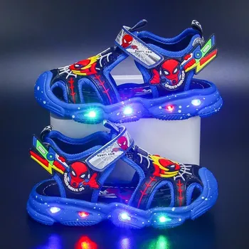 Nye Disney søde drenge spiderman sandaler med lys prinsesse børn blød skridsikker sko Europa størrelse