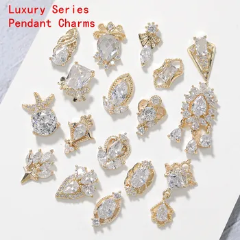2stk Super Flash Luksus Zircon Nail Art Charms 3D Legering Zricon Serie Diamanter Vedhæng Til Negle Tilbehør Perler Crystal Smykker