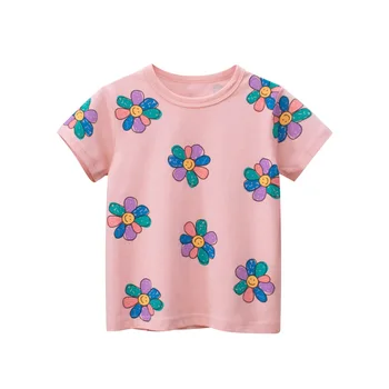 2-8T Bomuld Blomst Piger Børne tshirt Toddler Sommer Tøj kortærmet Top Spædbarn Blomster T-Shirt søde Søde Børn Tee Outfit