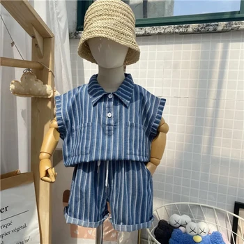 1-9Yrs Baby Drenge Stribet Sommer Passer Flot børnetøj Børne Tøj Sæt Baby Denim 2stk koreanske Sommer Mode Tøj