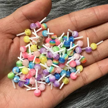 50stk/Pose Sød Slikkepind Nail Art Charms 3D Harpiks Kawaii Søm Tilbehør Design Smykker Manicure Rainbow Negle Dekorationer