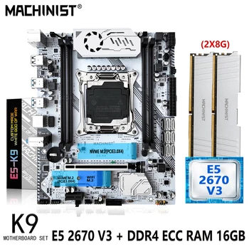 MASKINARBEJDER X99 K9 Bundkort Xeon Kit Med Xeon E5-2670 V3 CPU 2x8G=16 GB DDR4 ECC RAM-Hukommelse LGA 2011-3 Sæt SSD M. 2 Sata-M-ATX