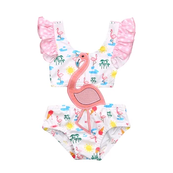 Citgeett Sommer Baby Piger Sød Flamingo Udskrive Ét Stykke Badedragt Mode Hule Flæser Hofteholder Badedragt Tøj