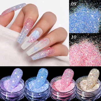 1Box Aurora havsalt Nail Powder Krystal Diamanter Iriserende Glitter Reflekterende Glitter Nail Sparkly Chrome Pigment polske Gel