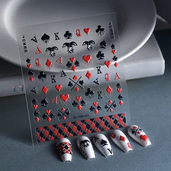 At spille Kort, Rødt Hjerte EN 5D Negle Stickers til Negle Overførsel Skydere Embosses Decals FEB-463