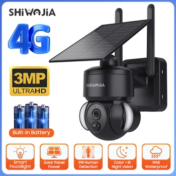 SHIWOJIA Udendørs Kamera, 4G / Wifi Solar Powered 7500mAh Batteri med 5W Solpaneler 3MP Farve Night Vision Trådløse Have CCTV