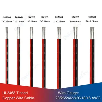Højttalere Wire 1/3/5m 2pin Elektrisk Ledning UL2468 Sort Rød 28 26 24 22 20 18 AWG LED Strip Kabel Til Audio-Pærer LED-Driver