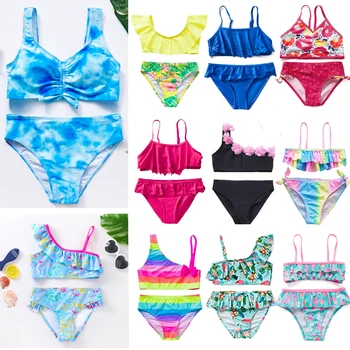 2-16 Chid & Teenager Piger 2-STYKKER Tie Dye Bikini Badedragt Sæt 2022 Sommeren Nye Stil Bikini Badetøj til Piger ,Blå Farve