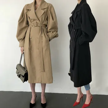 Elegante Kvinder Trench Coat 2019 Nye Efteråret Dobbelt Breated Oversize Lang Frakke Dame Streetwear Koreanske Outwear Bane Windbreaker
