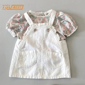 Baby Sæt Sommer Baby Piger Ærmeløs Cowboy Kjole + Blomst T-shirt Tøj, der Passer Søde Børn Piger Passer til
