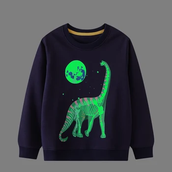 Lidt maven Glød I Mørke Drenge Sweatshirt Lysende Drenge Månen Og Dinosaur Bomuld, Børn, Tøj til Efteråret Kids Tøj