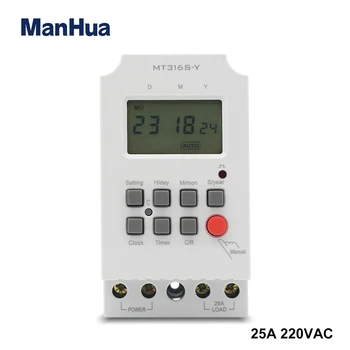 ManHua 220VAC 25A MT316S-Y-Din-Skinne Programmerbar Timer med LCD-Daglige/Månedlige Timer/Årligt Digital Tid Skifte