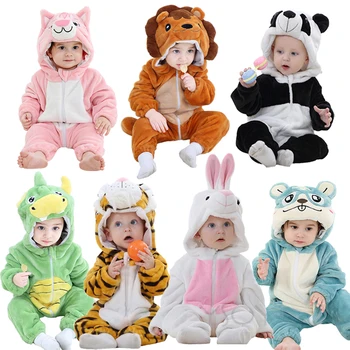 Søde Tegneserie Flannel Baby Rompers Sy Kanin Panda Pyjamas Bomuld Baby Dreng Piger Dyr Kostume Baby Jumpsuit Kigurumi Outfit