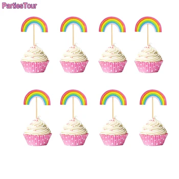12pcs Rainbow Cupcake Toppers Rainbow part kage udsmykning Børn Regnbue-års Fødselsdag Part Dekorationer Baby shower, Bryllup Forsyninger