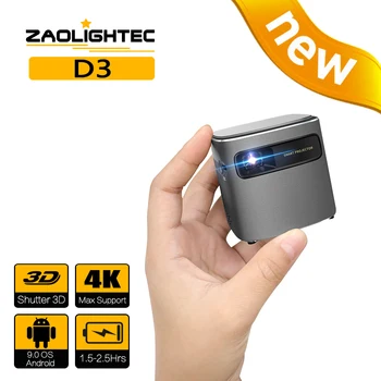 ZAOLIGHTEC D3 3D 4K Cinema hjemmebiograf 1080P Smart Android WIFI Video Udendørs DLP Mini Bærbare Lomme Projektor med Batteri