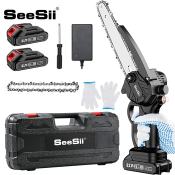 SeeSii 8-tommer Batteridrevet Kædesav med 2x 2.0 Batteri Bærbar Motorsav Mini Håndholdte Beskæring Så til Træ Skære Have Logning