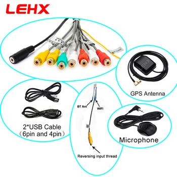 LEHX Bil 2 din radio android RCA output line ekstra adapter-kabel USB-kabel GPS-antenne ekstern mikrofon