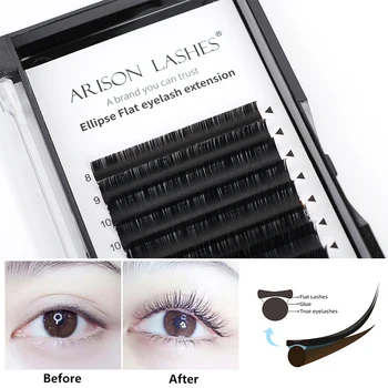 Arison Fladskærms Ellipse Eyelash Extensions For Fagfolk Ellipse Lash Split Tip Erhverv Blød Silke Fladskærms-Vipper, Engros