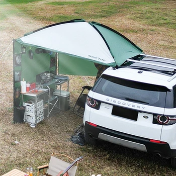Omfatter Tarp Polakker!Bil Side Baldakin Udendørs Camping Køretøj Tv med Store Trekantede Vandtæt Parasol BBQ selvkørende Markise