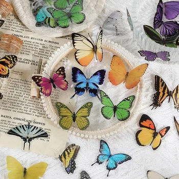 Retro Lille Frisk Plante Butterfly Hånd Konto Materiale Dekorative Klistermærker Stort Vandtæt Hånd Konto Klistermærker