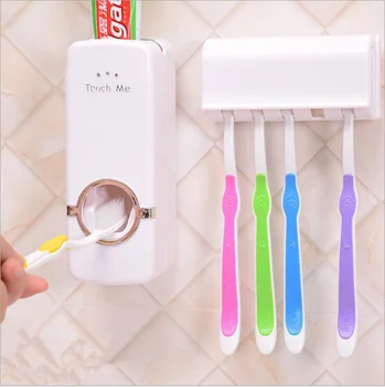 Hot Salg Automatisk Tandpasta Dispenser Familie Tandbørsteholder Vægmonteringsrack Badeværelse Værktøjer Sæt