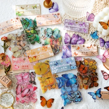 Journamm 40pcs/pack Æstetik Butterfly-Serien PET Mærkat Scrapbooking Dekoration Stationære junk tidende Kreative Klistermærker