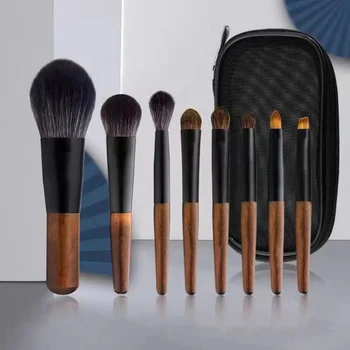 OVW 8STK Mini Makeup Børste Sæt med Gratis Taske dyrehår Kosmetisk Pensel Blush Powder Foundation Blending Brush Kit
