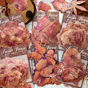 45Pcs Vintage Butterfly Rose Leaf Klistermærker Washi Papir DIY Scrapbooking Materialer Collage Junk Tidende Blomster Klistermærke, Brevpapir