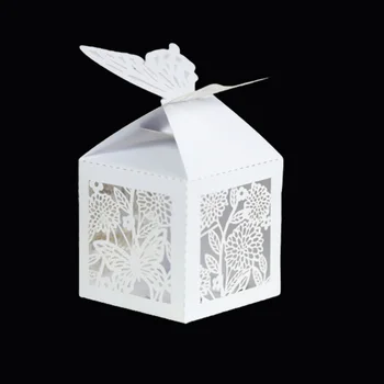 10stk Butterfly Flower Laser Cut Bryllup Brude Favoriserer Gaver Max Hule Slik Kasser Med Bånd Baby Shower, Wedding Party Indretning