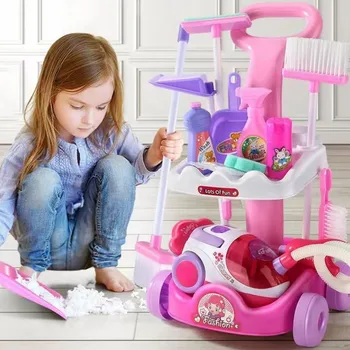 Simulering Rengøring Værktøj Flot Toy Støvsuger, rengøringsartikler Værktøj Trolley Baby Play House Gaver til Piger Husarbejde Legetøj