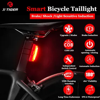 X-TIGER Smart Cykel baglygte Auto Start/Stop, Brake Sensing USB Charge IPx6 Vandtæt Cykel Baglygte på Cykel LED Lys