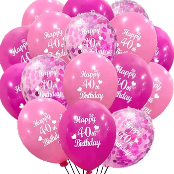 Glad 40nd Fødselsdag Trykt Latex Balloner Prinsesse Pink Balloner Balloner til Kvinder 40 Års Fødselsdag Part Dekorationer