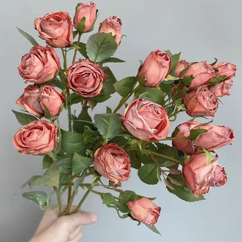 Efteråret Falder Luksus Tørret-leder mini roser gren med blade kunstig silke blomster indie rum udsmykning flores artificiales
