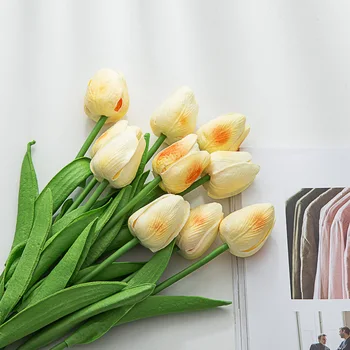 34cm Tulip Bryllup Dekoration, Kunstige Blomster Brudens Buket PU Falske Blomster Tabel Home Decor Part Høj Kvalitet Valentine Gave