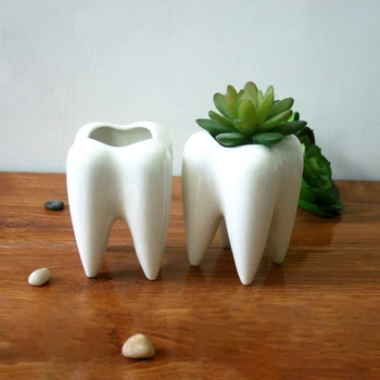 Keramik Urtepotteskjuler Mini Kreative Tand-Formet Blomst Arrangement Vaser Plante Desktop Potteplanter Saftige Potten Lille Ornament Indretning