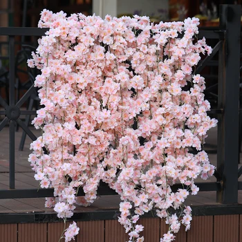 PARTY GLÆDE 144 Hoveder 1,8 M Kunstige Cherry Blossom Vinstokke Falske Silke Blomst Hængende Garland for Tea Party Bryllup Arch Home Decor