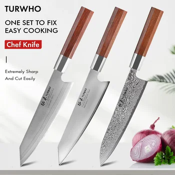 TURWHO 8 Tommer Kokkens Kniv 7 Lag 440C Damaskus Stål Køkken Knive Japansk Håndlavet Cook Kiritsuke Knive Køkken Tilbehør