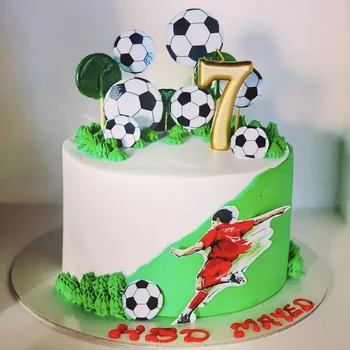 Nye Fodbold Tema Happy Birthday Cake Topper Fodbold Akryl Kage Topper for Kids Fødselsdag Sports Fan Part Kage Dekorationer