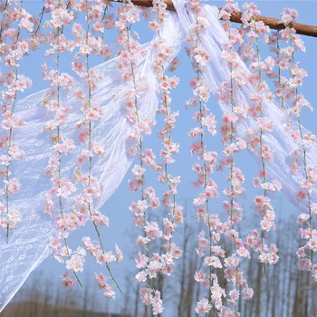 PARTY JOY 2 STK 144 1,8 M Kunstige Cherry Blossom Garland Falske Silke Blomst Hængende Vin Sakura til Fest, Bryllup Arch Home Decor