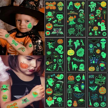 Halloween Lysende Midlertidige Tatoveringer Græskar Ghost Vandtæt glød Tatoveringer Mærkat for Børn Favoriserer Gaver Halloween Party Indretning