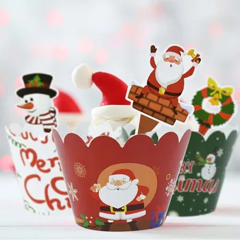 24Pcs Jul Cupcake Wrappers Bage Kage Papir Liner Wraps Muffin Sag til Jul, nytår, Fødselsdag Kage Dekorationer