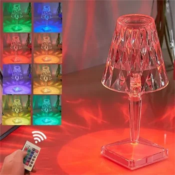 LED Krystal bordlampe Projektor 16 Farver Touch Justerbar Romantisk Diamant Lys Atmosfære Med USB-Genopladelige Nat Lys