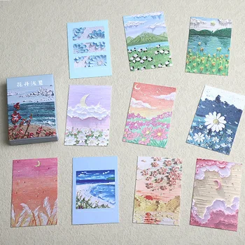 28Pcs Blomster Blomstre I Lavvandede Sommeren Postkort INS Style Oil Painting Landskab Lomo Kort Besked Velsignelse Kort