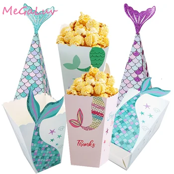 6/5pcs Lilla Grøn Havfrue Popcorn Kasser Slik Poser Holder Popcorn Beholdere til Børn Mermaid Party Fødselsdag Part Forsyninger