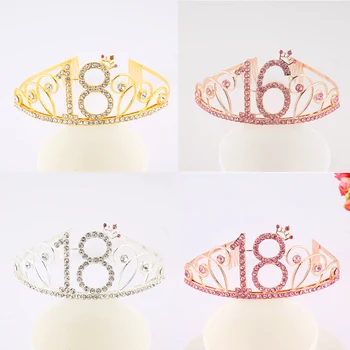 Prinsesse Fødselsdag Dekoration 18 21 30 40 Steg Guld Crystal Crown Tiara Brude Hår Band, Happy Birthday Anniversary Party