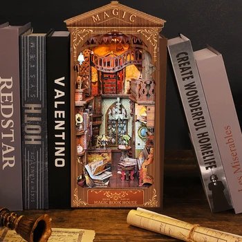 Diy Træ-Magic House Bog Nook Hylde Indsætte Kits Miniature Saint Kirke Bogstøtter Dukke Huse Reol Håndlavede Gaver, Kunsthåndværk