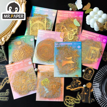 Mr. Papir 8 Designs PET varmeprægning Guld Laser Mærkat Bag Golden Drømmeland Række Kreative Side Konto DIY Dekorativt Mærkat