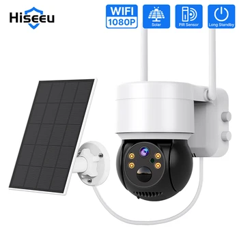 Hiseeu Wifi Kamera Med Solpaneler Udendørs 5X Zoom 1080P PTZ IP-Kamera PIR bevægelsessensor Audio Video Overvågning Kamera